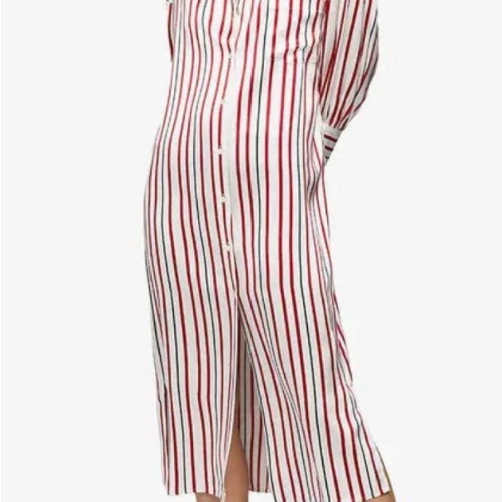 Anine Bing Red, Black, & White 100% Silk Striped Shirt Dress